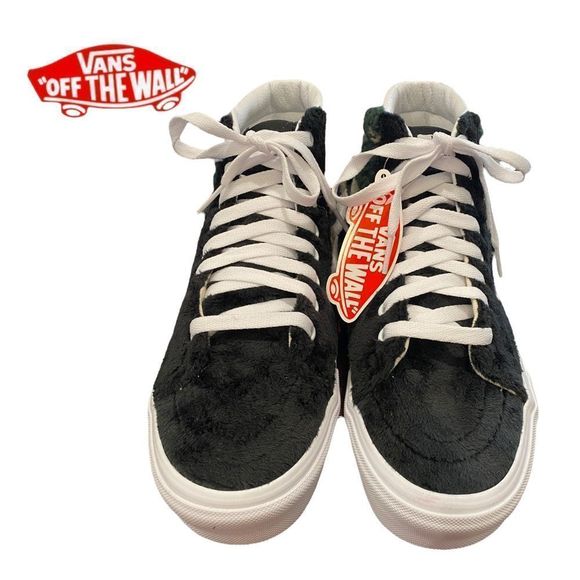 Vans Black and White Fuzzy High-Top Sneakers - Picture 4 of 14